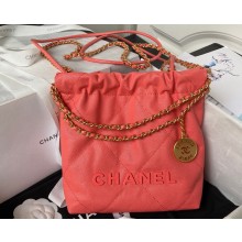 Chanel Shiny Grained Calfskin and Lacquered Metal CHANEL 22 Mini Handbag AS3980 Coral Pink 2023