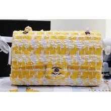 Chanel Wool Tweed and Bead Medium Classic Handbag A01112 White Yellow 2023