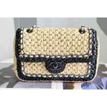 Chanel Chain and Raffia Braided Small Flap Bag Black/Beige 2023