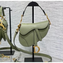 Dior Mini Saddle Bag with Strap in Grained Calfskin Ethereal Green 2023