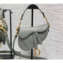 Dior Mini Saddle Bag with Strap in Grained Calfskin Olive Green 2023