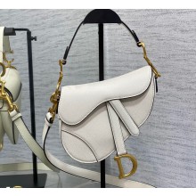 Dior Mini Saddle Bag with Strap in Grained Calfskin White 2023