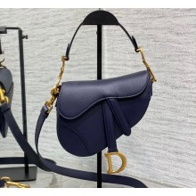 Dior Mini Saddle Bag with Strap in Grained Calfskin Navy Blue 2023