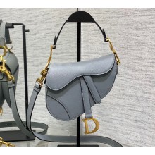 Dior Mini Saddle Bag with Strap in Grained Calfskin Gray 2023
