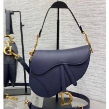 Dior Saddle Bag with Strap in Grained Calfskin Navy Blue 2023