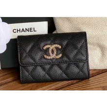 Chanel Gold-Tone Cutout CC Logo Flap Card Holder AP3187 in Grained Calfskin Black