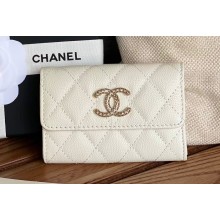 Chanel Gold-Tone Cutout CC Logo Flap Card Holder AP3187 in Grained Calfskin White