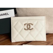 Chanel Gold-Tone Cutout CC Logo Card Holder AP3188 in Grained Calfskin White