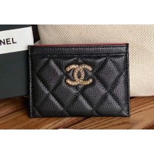 Chanel Gold-Tone Cutout CC Logo Card Holder AP3188 in Grained Calfskin Black