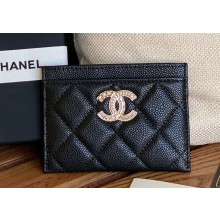 Chanel Gold-Tone Metal Logo Card Holder AP3048 in Grained Calfskin Black