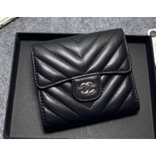 Chanel Classic Small Flap Wallet AP0231 in Lambskin Chevron Black/Silver