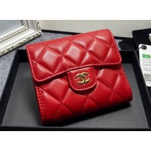 Chanel Classic Small Flap Wallet AP0231 in Lambskin Red/Gold