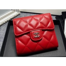 Chanel Classic Small Flap Wallet AP0231 in Lambskin Red/Silver