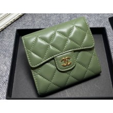 Chanel Classic Small Flap Wallet AP0231 in Lambskin Green/Gold