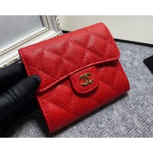Chanel Classic Small Flap Wallet AP0231 in Grained Calfskin Red/Gold