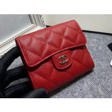 Chanel Classic Small Flap Wallet AP0231 in Grained Calfskin Red/Silver