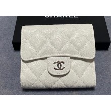 Chanel Classic Small Flap Wallet AP0231 in Grained Calfskin White/Silver