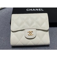 Chanel Classic Small Flap Wallet AP0231 in Grained Calfskin White/Gold