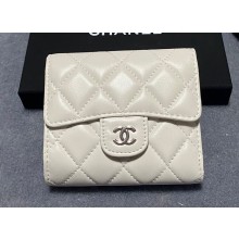 Chanel Classic Small Flap Wallet AP0231 in Lambskin White/Silver