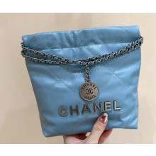 Chanel Shiny Calfskin CHANEL 22 Mini Handbag AS3980 Blue/Silver 2023 (ORIGINAL QUALITY)