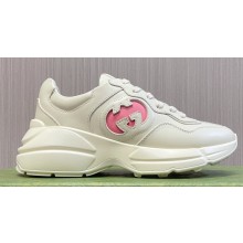 Gucci leather Rhyton Women/Men Sneakers with Contrasting Interlocking G cut-out White/Pink 2023