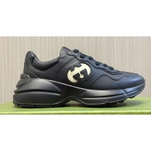 Gucci leather Rhyton Women/Men Sneakers with Contrasting Interlocking G cut-out Black/White 2023