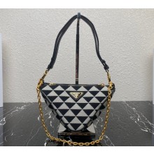 Prada Symbole leather and fabric mini bag 1BC176 Black/White 2023