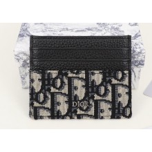 Dior Card Holder in Beige and Black Dior Oblique Jacquard and Black Grained Calfskin