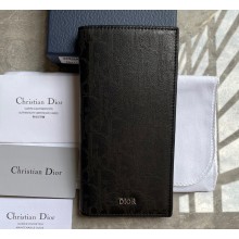 Dior Vertical Long Wallet in Black Dior Oblique Galaxy Calfskin