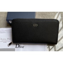 Dior Zipped Long Wallet in Black Grained Calfskin with CD Icon Signature