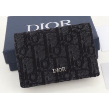 Dior Flap Card Holder in Black Dior Oblique Jacquard