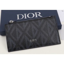 Dior Zipped Card Holder in Black CD Diamond Canvas