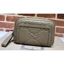 Gucci Jumbo GG leather pouch Bag 760224 Gray
