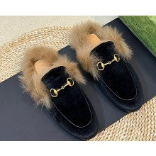 Gucci Wool Fur 2015 Re-Edition women's Princetown Slipper with Horsebit 397749 Velvet Black 2023