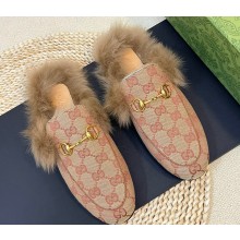 Gucci Wool Fur 2015 Re-Edition women's Princetown Slipper with Horsebit 397749 GG Canvas Red 2023