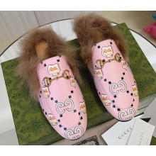 Gucci Wool Fur 2015 Re-Edition women's Princetown Slipper with Horsebit 397749 Leather Print Pink 2023