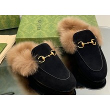 Gucci Wool Fur 2015 Re-Edition women's Princetown Slipper with Horsebit 397749 Suede Black 2023