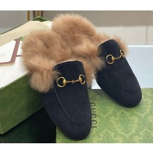 Gucci Wool Fur 2015 Re-Edition women's Princetown Slipper with Horsebit 397749 Felt Black 2023