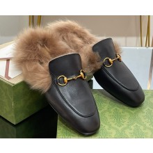 Gucci Wool Fur 2015 Re-Edition women's Princetown Slipper with Horsebit 397749 Leather Black 2023