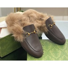 Gucci Wool Fur 2015 Re-Edition women's Princetown Slipper with Horsebit 397749 Leather Coffee 2023