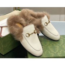 Gucci Wool Fur 2015 Re-Edition women's Princetown Slipper with Horsebit 397749 Leather White 2023