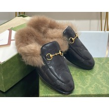 Gucci Wool Fur 2015 Re-Edition women's Princetown Slipper with Horsebit 397749 Leather GG Black 2023