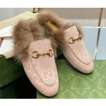 Gucci Wool Fur 2015 Re-Edition women's Princetown Slipper with Horsebit 397749 Jumbo GG Canvas Light Pink 2023