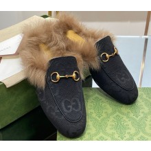 Gucci Wool Fur 2015 Re-Edition women's Princetown Slipper with Horsebit 397749 Jumbo GG Canvas Black 2023