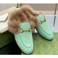 Gucci Wool Fur 2015 Re-Edition women's Princetown Slipper with Horsebit 397749 Jumbo GG Canvas Green 2023