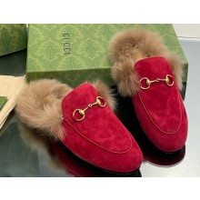 Gucci Wool Fur 2015 Re-Edition women's Princetown Slipper with Horsebit 397749 Suede Red 2023