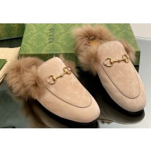 Gucci Wool Fur 2015 Re-Edition women's Princetown Slipper with Horsebit 397749 Suede Beige 2023
