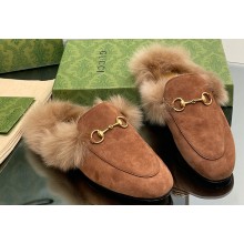Gucci Wool Fur 2015 Re-Edition women's Princetown Slipper with Horsebit 397749 Suede Brown 2023