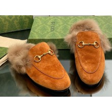 Gucci Wool Fur 2015 Re-Edition women's Princetown Slipper with Horsebit 397749 Suede Khaki 2023