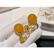 Dior Gold-Finish Metal with White Resin Pearls and Pastel Mustard Transparent Resin Pearls Tribales Earrings 2024